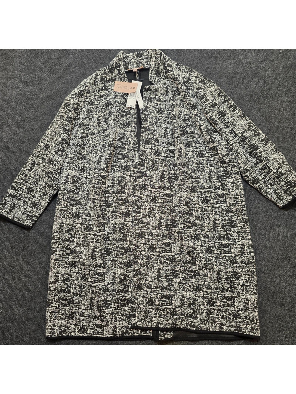 NWT Philosophy Woman Tweed Knit Coat Jacket 2X Black Off White Officecore